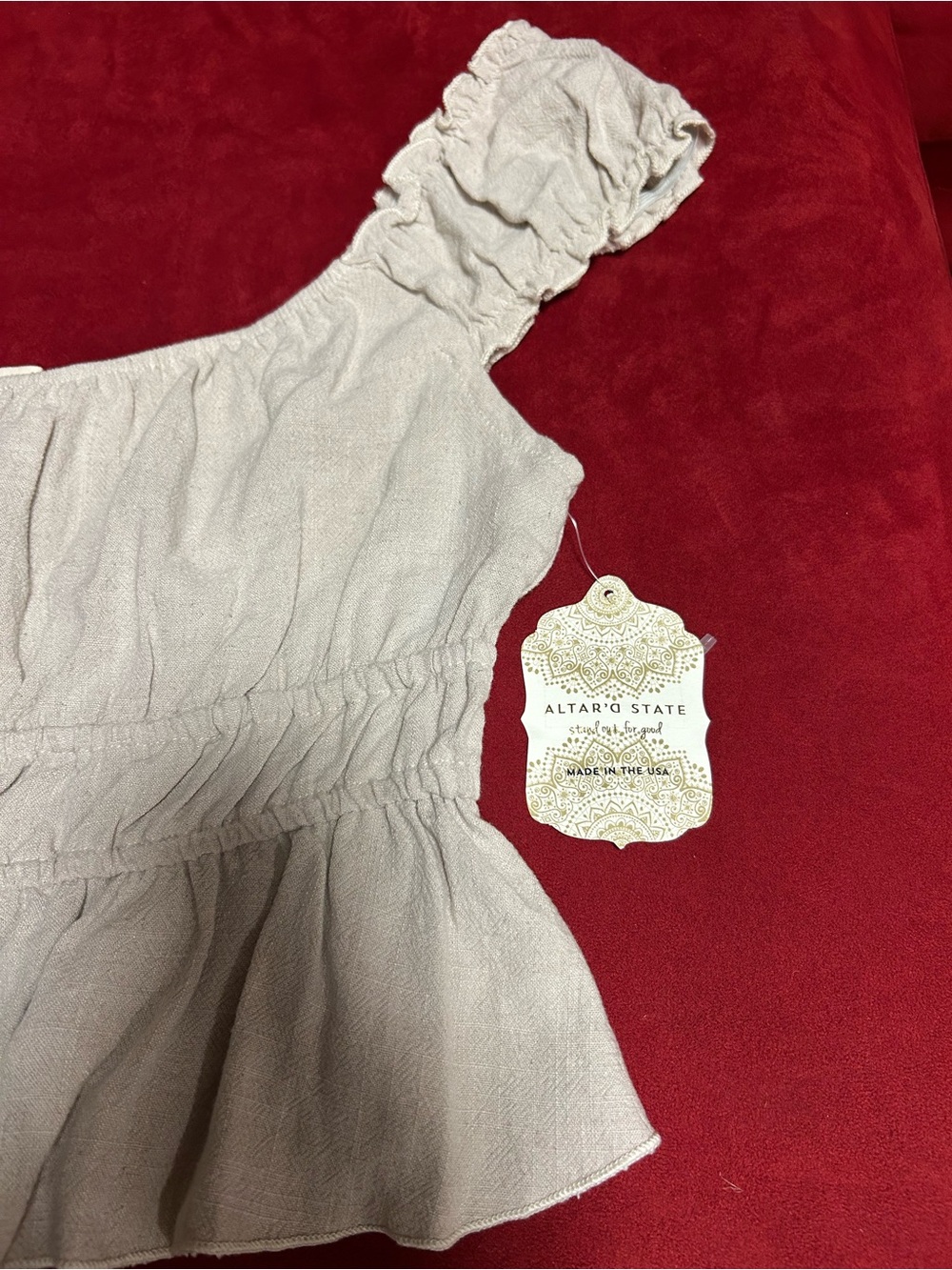 Altar'd State Light Beige Ruffled Crop Tank - Picture 3 of 10